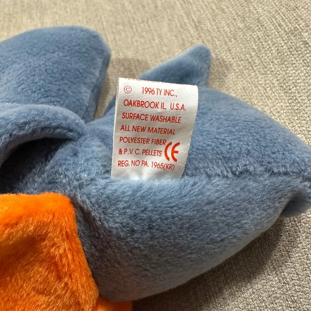 Ty Beanie Baby 1996Scoop Pelican with Orange Beak and Gray Body - Picture 5 of 8
